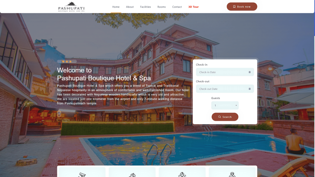 Pashupati Hotel – Website with Booking and 3D Map